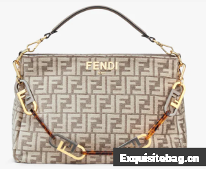 Fendi O Lock Zipper Dove gray tapestry fabric bag 8BR805A