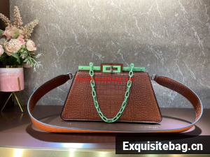 Fendi Peekaboo Cut Medium Alligator pattern bag 8BN340 BROWN