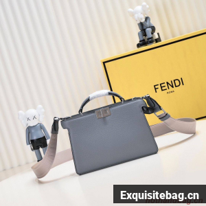 Fendi Peekaboo ISeeU XCross Small Original Leather Bag 2317 Light Gray