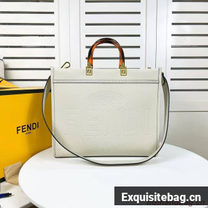 Fendi Sunshine Medium Fendace Printedleather Logo shopper F0873 white