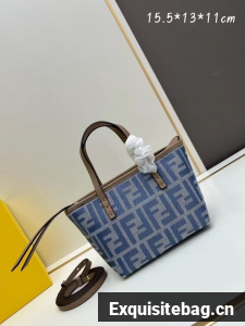 Fendi mini FF jacquard fabric and leather bag F3671 blue