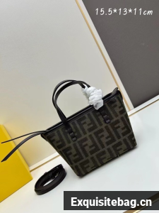 Fendi mini FF jacquard fabric and leather bag F3671 brown