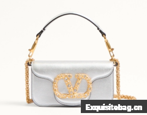 VALENTINO LOCO Small handbag in laminated calfskin WB0K53 Silver