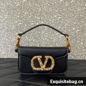 VALENTINO LOCO Small handbag in laminated calfskin WB0K53 black