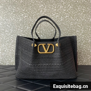 VALENTINO Medium RAFFIA MACRAME Shoulder Bag 0330L black