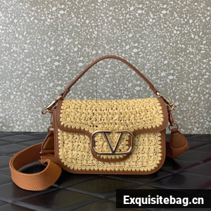 VALENTINO Medium RAFFIA MACRAME Shoulder Bag 0356 brown