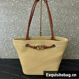 VALENTINO Medium RAFFIA MACRAME Shoulder Bag 0990L Apricot