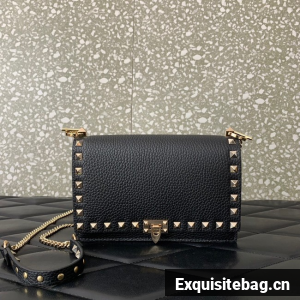 VALENTINO Rockstud calfskin chain bag SHI16 black