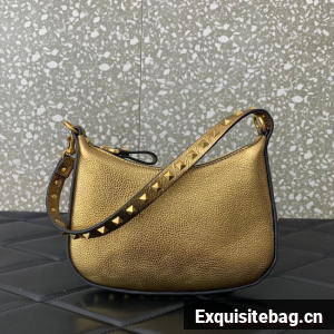 VALENTINO Rockstud calfskin small HOBO bag AG098 gold