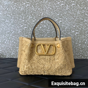 VALENTINO Small RAFFIA MACRAME Shoulder Bag 0220S Apricot