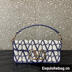 VALENTINO V-logo LOCO sheepskin and fabric handbag Q6ZN blue