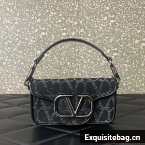 VALENTINO V logo MINI LOCO sheepskin and fabric bags B0L97 BLACK