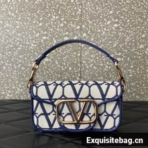 VALENTINO V logo MINI LOCO sheepskin and fabric bags B0L97 Blue