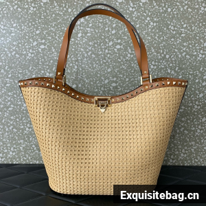 VALENTINO VLOGO SIGNATURE RAFFIA Shoulder Bag 0660 brown