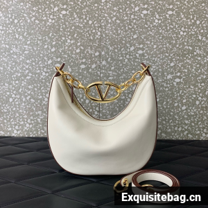 VALENTINO Vlogo Moon small leather HOBO bag chain N08J WHITE