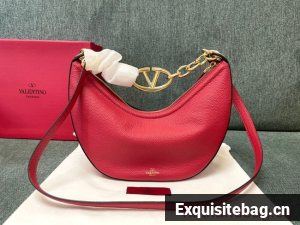 VALENTINO Vlogo Moon small leather HOBO bag chain N08J red
