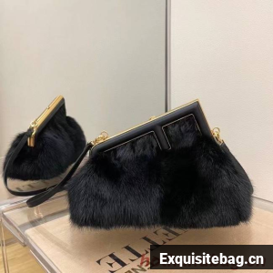 FENDI FIRST SMALL black mink bag 8BP129A