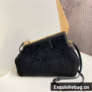 FENDI FIRST SMALL wool sheepskin bag 5FB2217 black