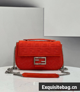 FENDI MIDI BAGUETTE CHAIN FF fabric bag 8BR793 Red