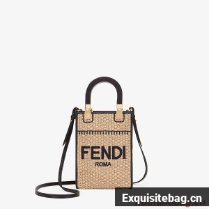 FENDI MINI SUNSHINE SHOPPER Braided straw mini-bag 8BS051 apricot