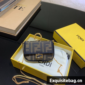 FENDI NANO BAGUETTE CHARM Nappa lcanvas Bag 7AR844 Brown