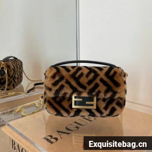 Fendi BAGUETTE lambswool Leather bag 5FB0331 brown