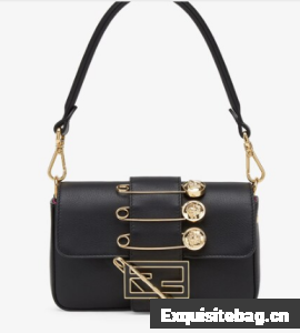Fendi Brooch mini baguette Fendace leather bag 8BS066A black