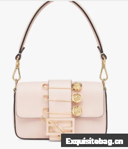 Fendi Brooch mini baguette Fendace leather bag 8BS066A pink