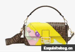 Fendi FF glazed fabric bag with inlay Baguette 8BR600A brown&yellow