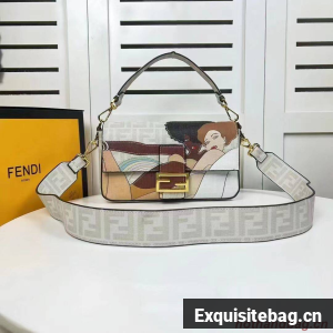 Fendi FF glazed fabric bag with inlay Baguette F0705 gray