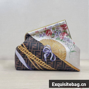 Fendi First Medium Fendace White printed silk bag 8BP127A brown