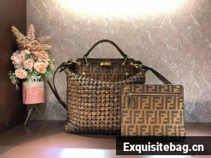 Fendi PEEKABOO X-LITE LARGE Brown cotton bag 8BN304A