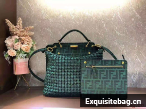 Fendi PEEKABOO X-LITE LARGE green cotton bag 8BN304A