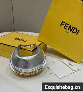 Fendi Praphy Original Leather Big FENDI Logo Mini Bag 80056S Silver