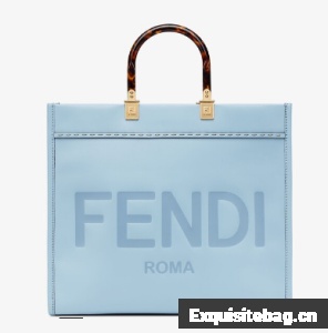Fendi Sunshine Medium Light blue leather shopper 8BH386A