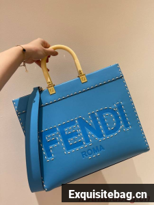 Fendi Sunshine Medium blue leather shopper 8BH386A