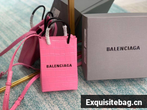 Balenciaga Original shiny crocodile embossed leather Mini Shopper Bag B152865 pink