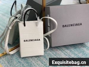 Balenciaga Original shiny crocodile embossed leather Mini Shopper Bag B152865 white