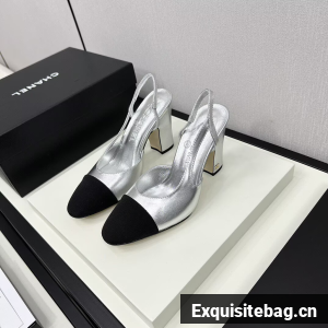 Chanel Sandals Calfskin Shoes 9CM Heels 63012 Silver