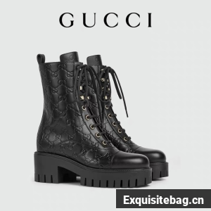 Gucci Womens lace-up ankle boot with GG 840739-1