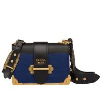 Prada Cahier Shoulder Bag In BlueBlack Leather