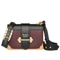 Prada Cahier Shoulder Bag In BordeauxBlack Leather
