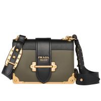 Prada Cahier Shoulder Bag In GreenBlack Leather