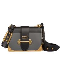 Prada Cahier Shoulder Bag In GreyBlack Leather