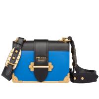 Prada Cahier Shoulder Bag In Blue Hydra Black Leather