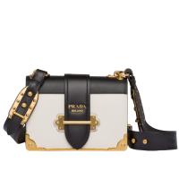 Prada Cahier Shoulder Bag In WhiteBlack Leather