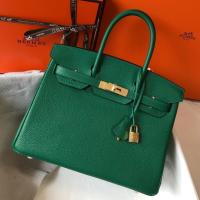 Hermes Birkin 30cm Bag in Malachite Clemence Leather with GHW
