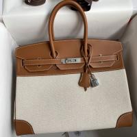 Hermes Birkin 35 Handmade Bag In ToileGold Swift Leather
