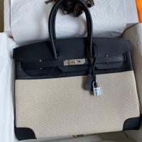 Hermes Birkin 35 Handmade Bag In ToileBlack Swift Leather