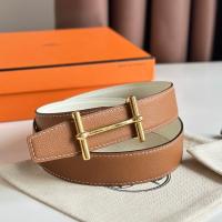 Hermes H dAncre Reversible Belt 32MM in Gold and White Epsom Calfskin